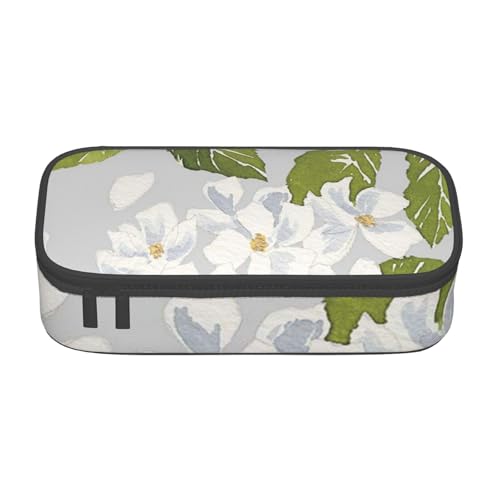 VANANI Weiße Blume und grüne Blätter Große Kapazität Federmäppchen Multifunktionales Federmäppchen Schreibwaren Aufbewahrungsbedarf für Büro und Schule, Schwarz , Einheitsgröße, Kosmetiktasche von VANANI