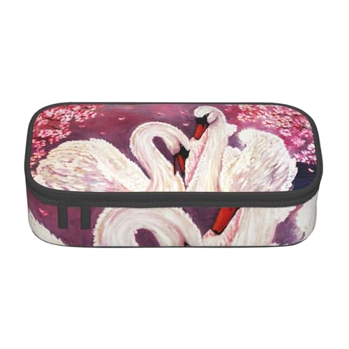 VANANI Weiße Schwäne mit rosa Blumenbaum Große Kapazität Federmäppchen Multifunktionales Federmäppchen Schreibwaren Aufbewahrungsbedarf für Büro und Schule, Schwarz , Einheitsgröße, Kosmetiktasche von VANANI