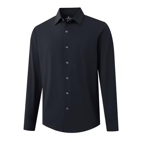 VANCAMEL Langes und kurzärmeliges Herrenhemd, Knopfleiste, leicht, Stretch, feuchtigkeitsableitend, Baumwollmischgewebe, Dunkelgrau-006, XL von VANCAMEL