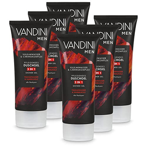 VANDINI 3in1 Duschgel für Männer Vulkanwasser & Sandelholz 6x 200 ml - Herren Duschgel vegan für alle Hauttypen geeignet - Sandelholz Duschgel Männer Herrenduschgel Shower Gel men Männerduschgel von VANDINI