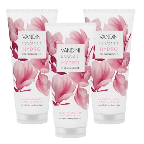 VANDINI 3x HYDRO Pflegedusche Damen 200 ml mit Magnolienblüte & Mandelmilch - Duschgel für normale bis trockene Haut - vegan, ohne Parabene & Silikone, dermatologisch bestätigt, Made in Germany von VANDINI