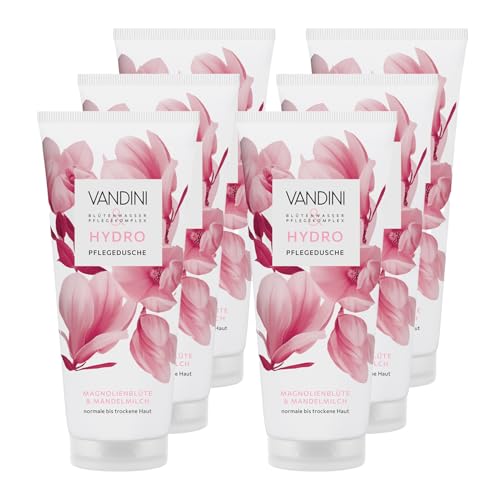 VANDINI 6x HYDRO Pflegedusche Damen 200 ml mit Magnolienblüte & Mandelmilch - Duschgel für normale bis trockene Haut - vegan, ohne Parabene & Silikone, dermatologisch bestätigt, Made in Germany von VANDINI