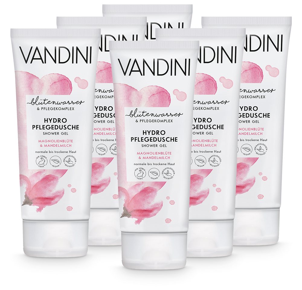 VANDINI Duschgel HYDRO Pflegedusche Magnolienblüte & Mandelmilch 6er Pack, 6-tlg. von VANDINI