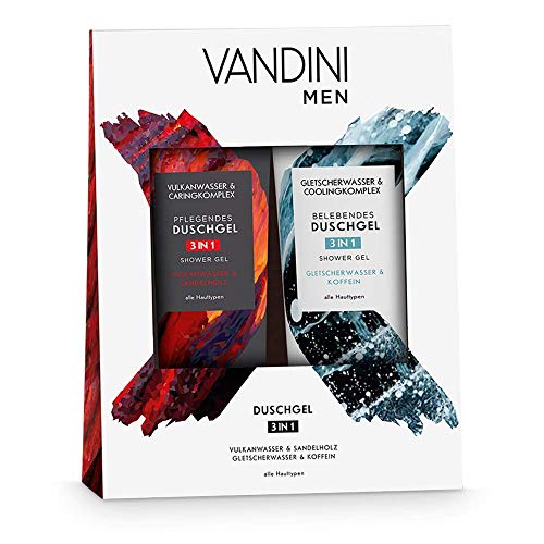 VANDINI Duschgel Set für Männer - Pflegeduschgel mit Vulkanwasser & Sandelholz - Duschgel mit Gletscherwasser & Koffein - Herren Duschgel für alle Hauttypen geeignet (2x 200 ml) von VANDINI