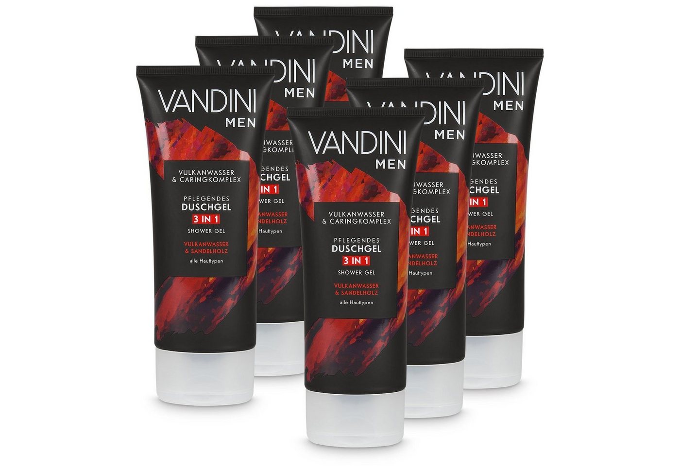 VANDINI Duschgel VANDINI 3in1 Duschgel für Männer 6x 200 ml - Herren Duschgel vegan, 6-tlg. von VANDINI