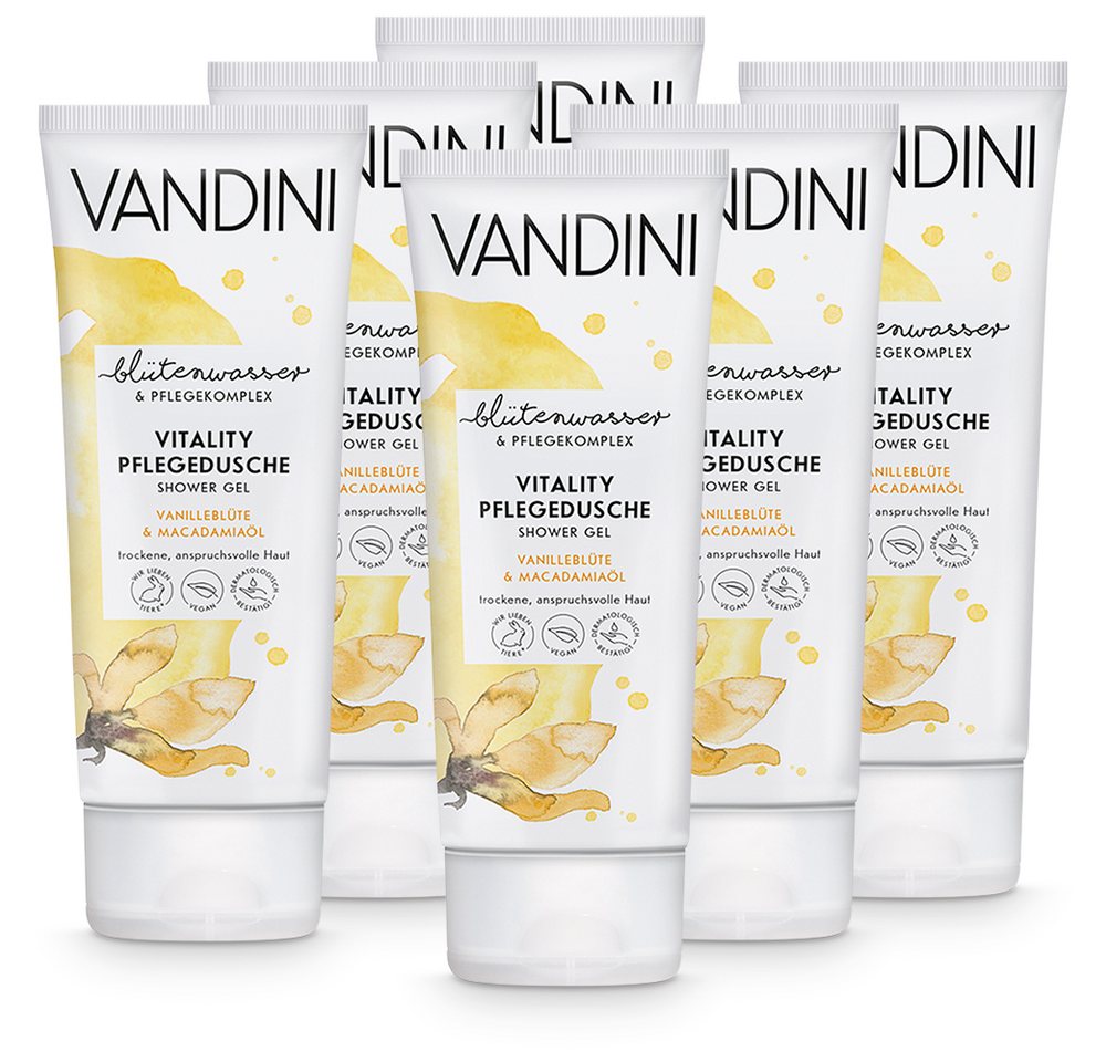 VANDINI Duschgel VITALITY Pflegedusche Vanilleblüte & Macadamiaöl 6er Pack, 6-tlg. von VANDINI
