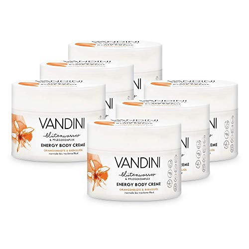 VANDINI Energy Body Creme Damen mit Orangenblüte & Babassuöl - Body Creme & Gesichtscreme für normale bis trockene Haut - vegane Body Creme für Frauen im 6er Pack (6x 200 ml) von VANDINI