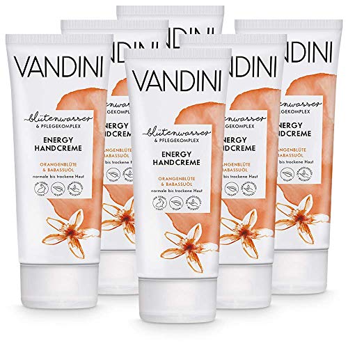 VANDINI Energy Handcreme Damen mit Orangenblüte & Babassuöl - Handcreme für normale bis trockene Haut - vegane Handcreme für Frauen ohne Silikone, Parabene & Mineralöl (6x 75 ml) von VANDINI