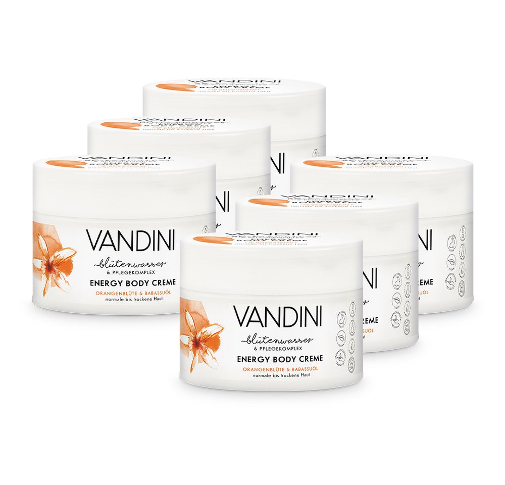 VANDINI Feuchtigkeitscreme ENERGY Body Creme Orangenblüte & Babassuöl 6er Pack, 6-tlg. von VANDINI