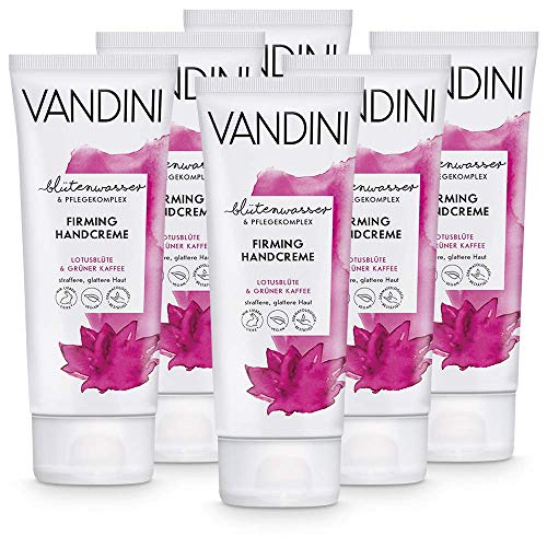 VANDINI Firming Handcreme Damen mit Lotusblüte & Grüner Kaffee - Hautstraffende Handcreme für alle Hauttypen - vegane Handcreme für Frauen ohne Silikone, Parabene & Mineralöl (6x 75 ml) von VANDINI