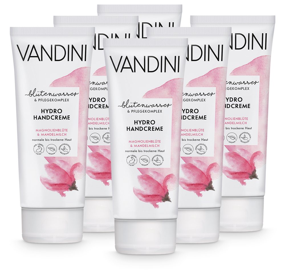 VANDINI Handcreme HDYRO Handcreme Magnolienblüte & Mandelmilch 6er Pack, 6-tlg. von VANDINI