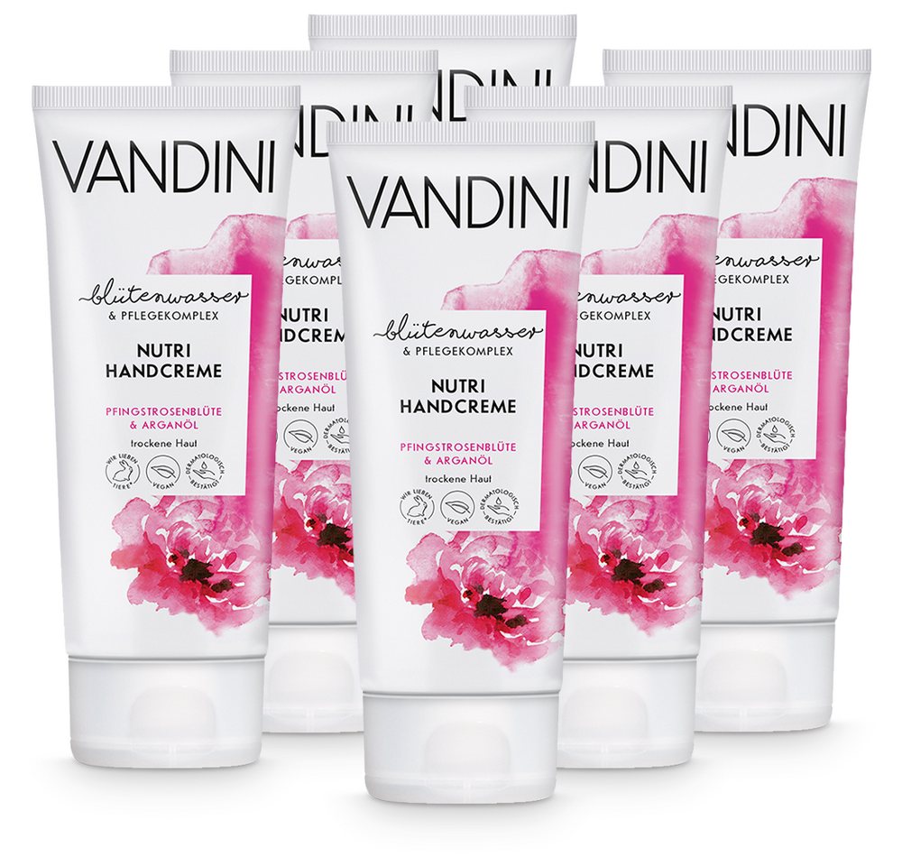 VANDINI Handcreme NUTRI Handcreme Pfingstrosenblüte & Arganöl 6er Pack, 6-tlg. von VANDINI