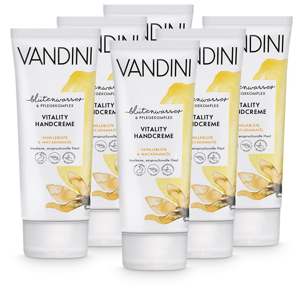 VANDINI Handcreme VITALITY Handcreme Vanilleblüte & Macadamiaöl 6er Pack, 6-tlg. von VANDINI