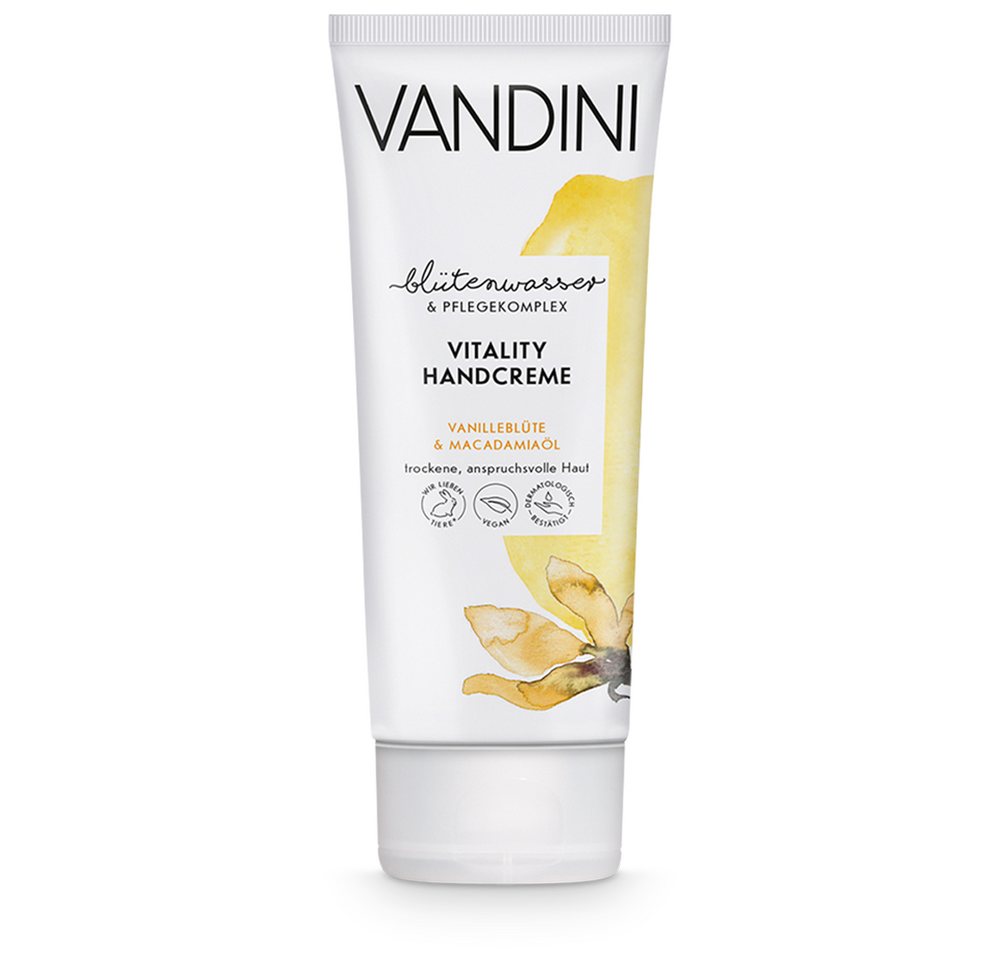 VANDINI Handcreme VITALITY Handcreme Vanilleblüte & Macadamiaöl, 1-tlg. von VANDINI