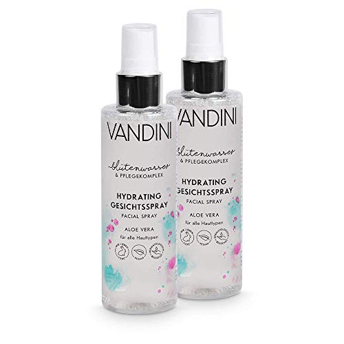 VANDINI Hydrating Gesichtsspray mit Aloe Vera - Erfrischungsspray für Gesicht & Hals für alle Hauttypen - veganes Gesichtsspray für Frauen ohne Silikone, Parabene & Mineralöl (2x 100 ml) von VANDINI