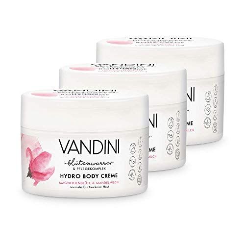 VANDINI Hydro Body Creme Damen mit Magnolienblüte & Mandelmilch - Body Creme & Gesichtscreme für normale bis trockene Haut - vegane Body Creme für Frauen im 3er Pack (3x 200 ml) von VANDINI