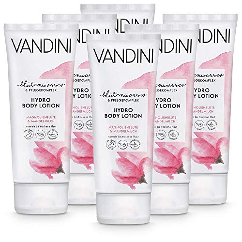 VANDINI Hydro Body Lotion Damen mit Magnolienblüte & Mandelmilch - Body Lotion für normale bis trockene Haut - vegane Body Lotion für Frauen ohne Silikone, Parabene & Mineralöl (6x 200 ml) von VANDINI