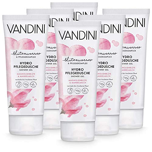 VANDINI Hydro Pflege Duschgel Damen mit Magnolienblüte & Mandelmilch - Duschgel für normale bis trockene Haut - veganes Duschgel für Frauen ohne Silikone, Parabene & Mineralöl (6x 200 ml) von VANDINI