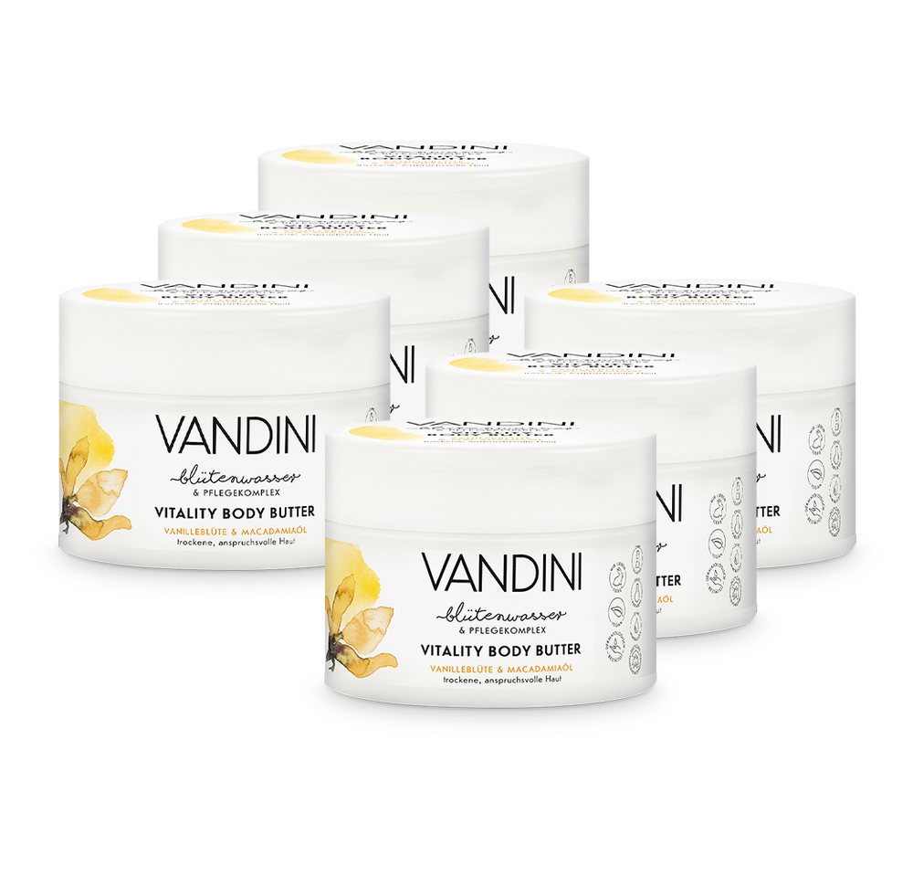 VANDINI Körperbutter VITALITY Body Butter Vanilleblüte & Macadamiaöl 6er Pack, 6-tlg. von VANDINI