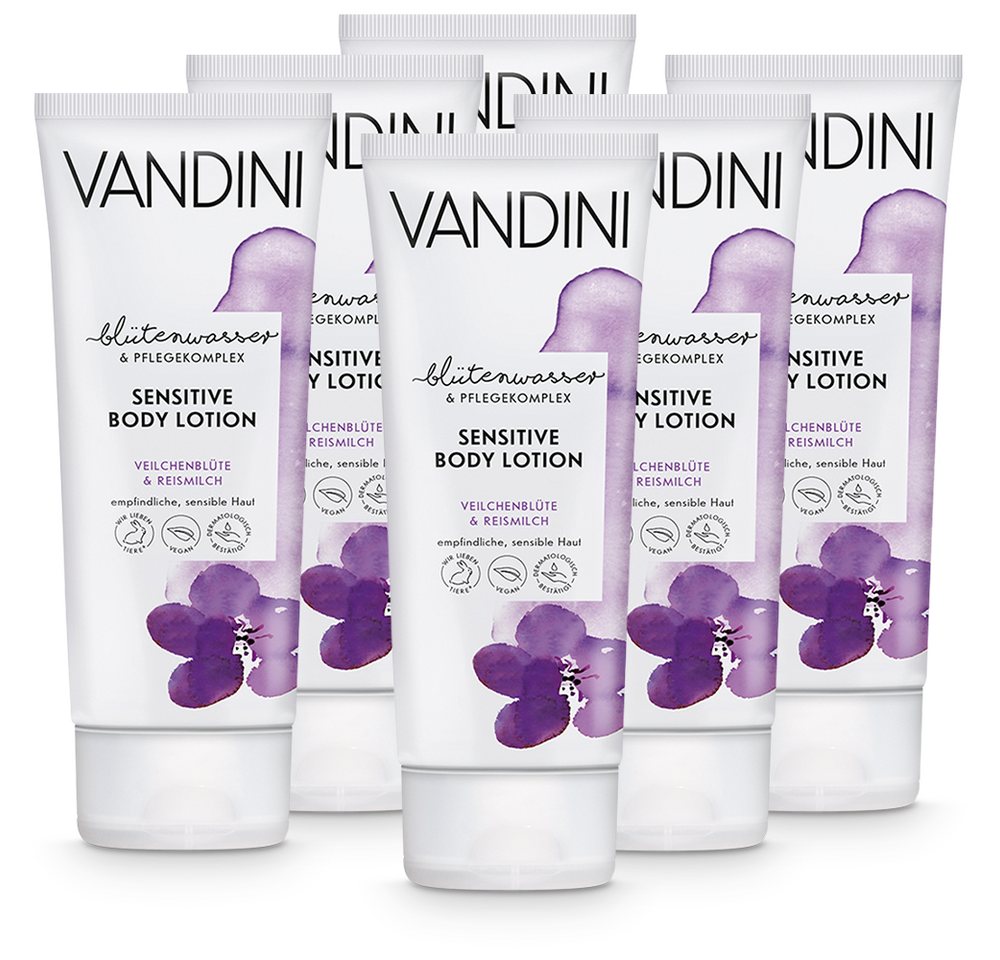 VANDINI Körperlotion SENSITIVE Body Lotion Veilchenblüte & Reismilch 6er Pack, 6-tlg. von VANDINI