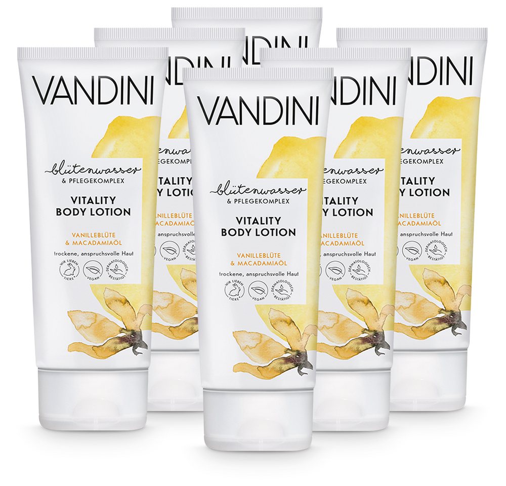 VANDINI Körperlotion VITALITY Body Lotion Vanilleblüte & Macadamiaöl 6er Pack, 6-tlg. von VANDINI