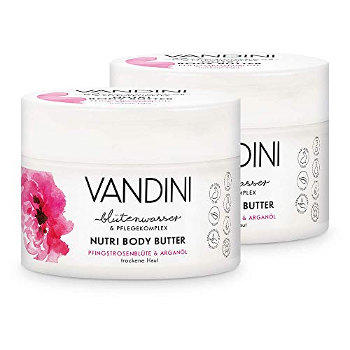 VANDINI Nutri Body Butter Damen mit Pfingstrosenblüte & Arganöl - Body Creme als Körpercreme & Gesichtscreme für trockene Haut - vegane Body Creme für Frauen im 2er Pack (2x 200 ml) von VANDINI