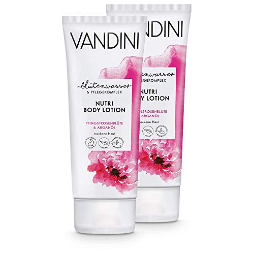 VANDINI Nutri Body Lotion Damen mit Pfingstrosenblüte & Arganöl - Body Lotion für trockene Haut - vegane Body Lotion für Frauen ohne Silikone, Parabene & Mineralöl im 2er Pack (2x 200 ml) von VANDINI