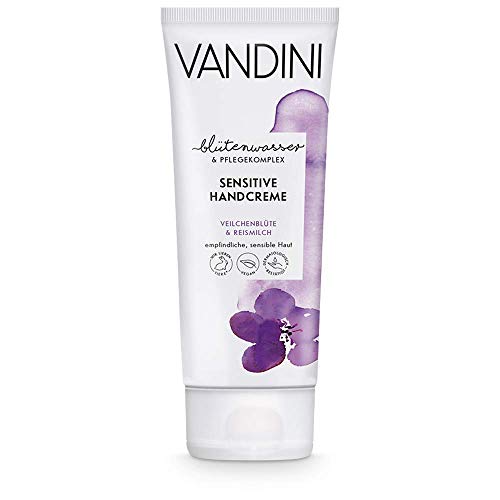 VANDINI Sensitive Handcreme Damen mit Veilchenblüte & Reismilch - Intensiv Creme für empfindliche & sensible Haut - vegane Hautpflege für Frauen ohne Silikone, Parabene & Mineralöl (1x 75 ml) von VANDINI