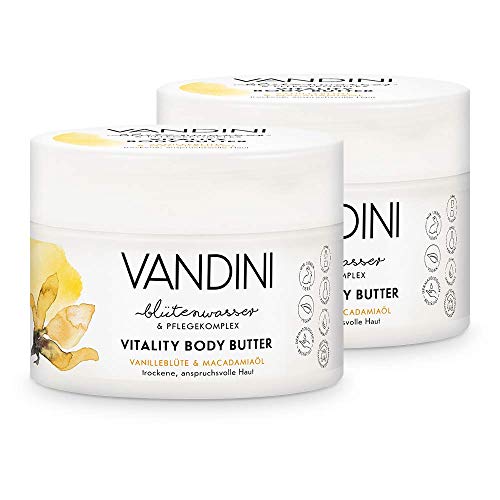 VANDINI Vitality Body Butter Damen mit Vanilleblüte & Macadamiaöl - Body Butter als Körpercreme & Gesichtscreme für trockene, anspruchsvolle Haut - vegane Body Butter für Frauen (2x 200 ml) von VANDINI