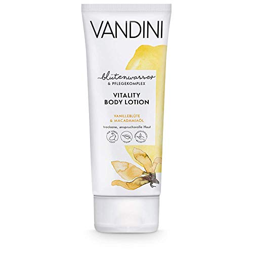 VANDINI Vitality Body Lotion Damen mit Vanilleblüte & Macadamiaöl - Bodylotion für trockene & anspruchsvolle Haut - vegane Körperlotion für Frauen ohne Silikone, Parabene & Mineralöl (1x 200 ml) von VANDINI