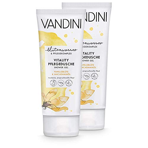 VANDINI Vitality Pflege Duschgel Damen mit Vanilleblüte & Macadamiaöl - Duschgel für trockene bis anspruchsvolle Haut - veganes Duschgel für Frauen ohne Silikone & Parabene (2x 200 ml) von VANDINI