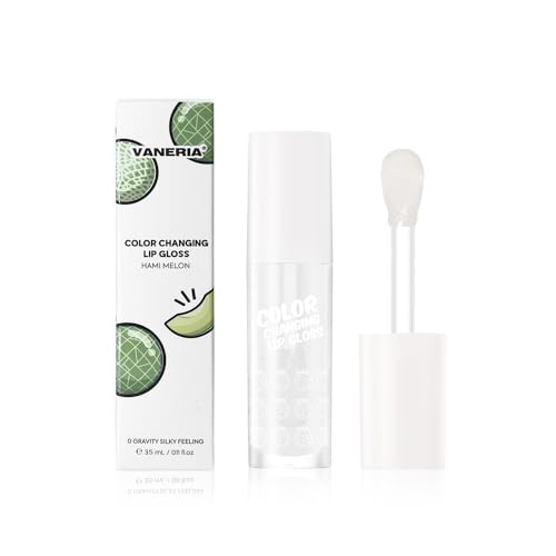 VANERIA Farbwechselnder Lipgloss,Lip Gloss Hydrating Moisturiser Lipgloss Langhaftende,Lipgloss für Geschmeidige Lippen Mit Intensivem Glanz(3.5ml/0.11fl.Oz) (Hami-Melone) von VANERIA