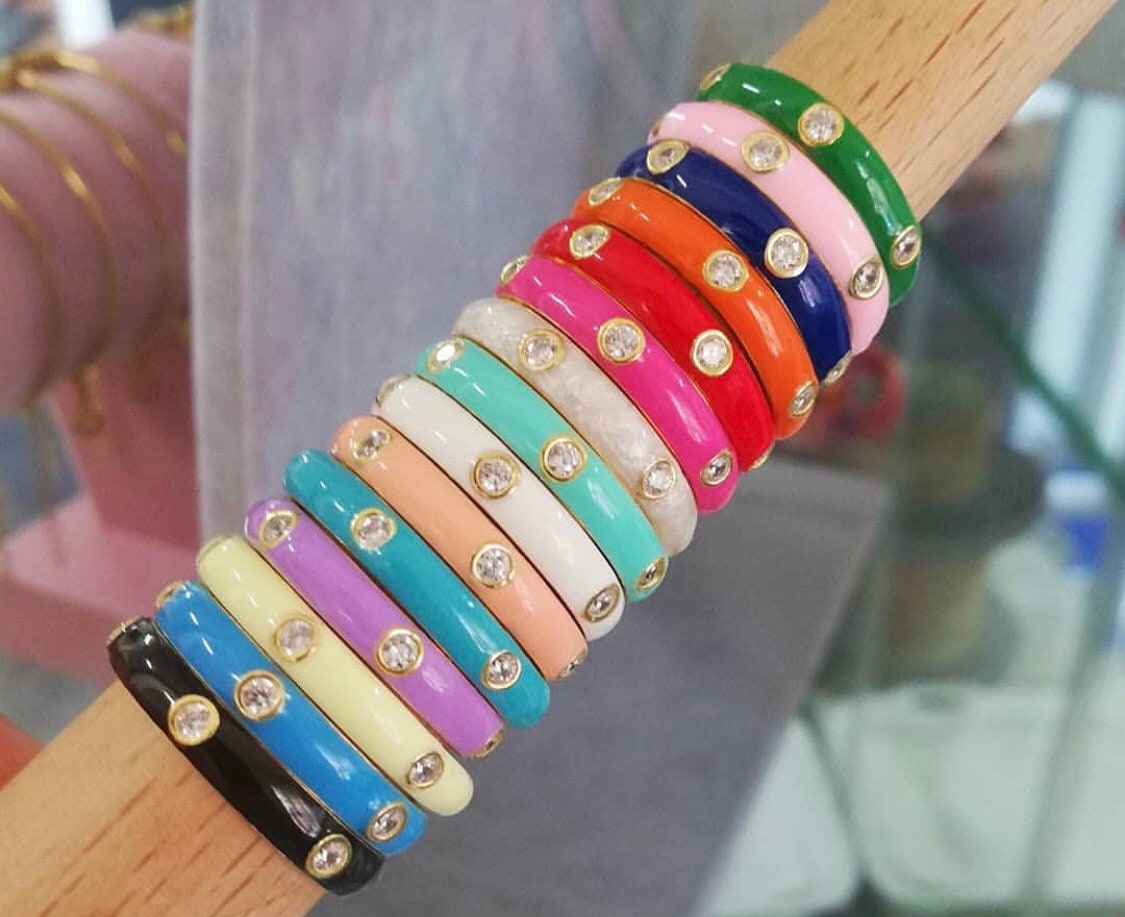 Bunte Emaille Ringe Und Bands in Sterling Silber Vergoldet | Wie Abgebildet | Regenbogen Ring von VANHAKCollection