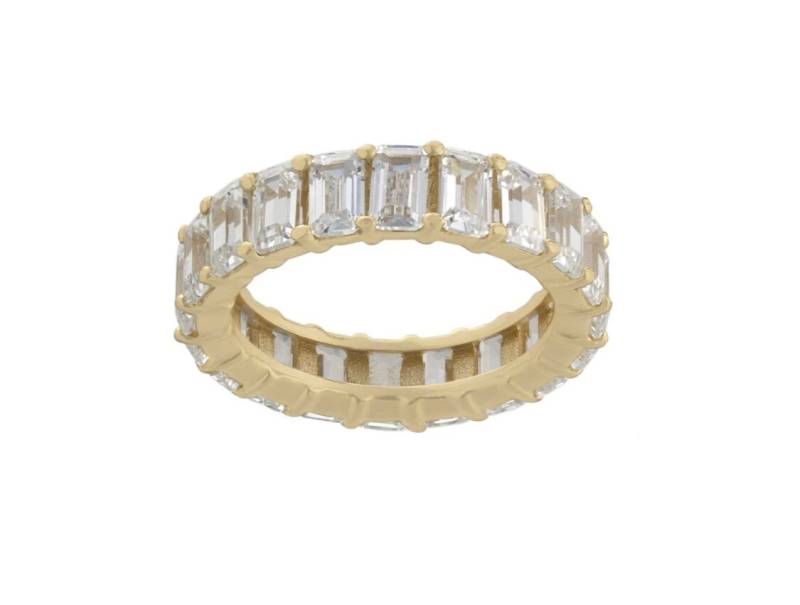 Smaragdschliff Band. Sterling Silber Und 14K Vergoldete Baguette Stil Eternity Band Ring Mit Klare Steine von VANHAKCollection