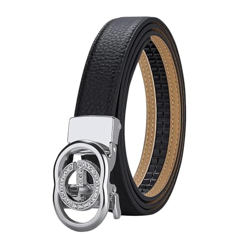 VANANNBA Gürtel Leder Ratsche Damen Schnalle mit Gürtelbox, Silber 01, 36''-39'' Waist Adjustable / 115 CM von VANNANBA