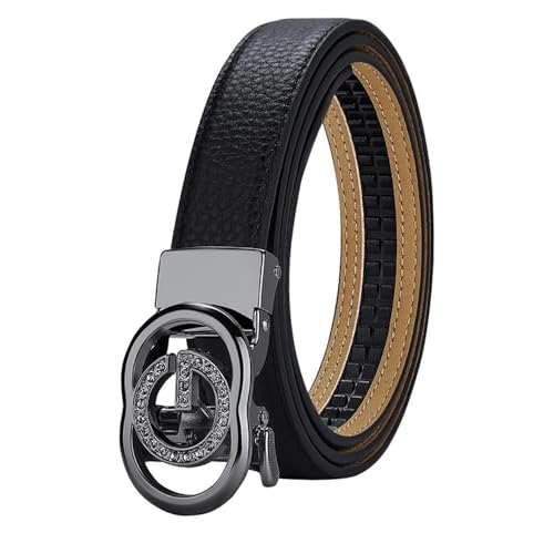 VANANNBA Gürtel Leder Ratsche Damen Schnalle mit Gürtelbox, Schwarz 01, 28''-34'' Waist Adjustable / 105 CM von VANNANBA