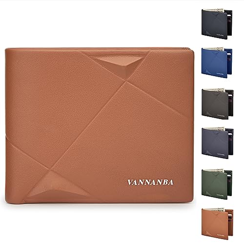 VANNANBA Bidfold Vordertasche Brieftaschen mit Geschenk-Box, schlanke, minimalistische Leder-Kartenbrieftasche für Herren, Braun, Minimalistisch von VANNANBA