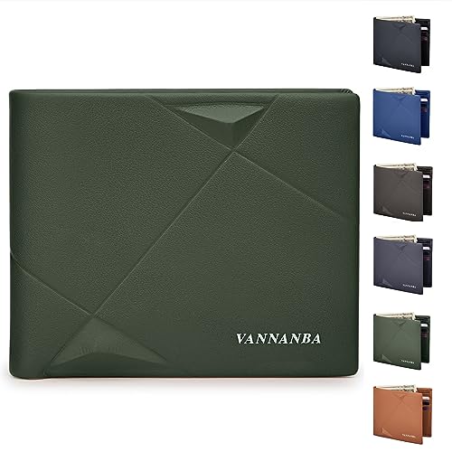 VANNANBA Bidfold Vordertasche Brieftaschen mit Geschenk-Box, schlanke, minimalistische Leder-Kartenbrieftasche für Herren, Grün (Army Green), Minimalistisch von VANNANBA