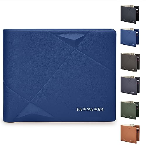 VANNANBA Bidfold Vordertasche Brieftaschen mit Geschenk-Box, schlanke, minimalistische Leder-Kartenbrieftasche für Herren, ozeanblau, Minimalistisch von VANNANBA