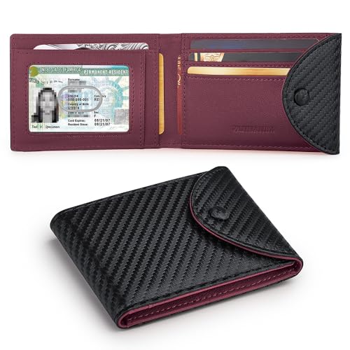 VANNANBA Faltbare Geldbörse mit Schnappverschluss für Herren, RFID-blockierende Vordertasche, minimalistische Geldbörse mit Geschenk-Box, Ausweisfenster und 10 Kartenfächern, Carbon Red (Rot), Modern von VANNANBA