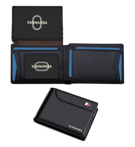 VANNANBA Herren-Geldbörse aus Leder mit 14 Kartenfächern, 2 Ausweis-Fenstern, RFID-Brieftaschen mit Geldscheinfach, stilvolle Taschengeldbörsen für Herren, Schwarz, Modern von VANNANBA