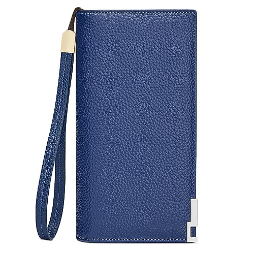 VANNANBA Herren-Geldbörse aus echtem Leder, lang, RFID-blockierend, mehrere Kreditkarten, große Kapazität, Reißverschluss, Reise-Clutch-Armband, Blau, Casual von VANNANBA