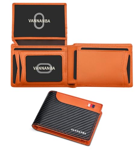 VANNANBA RFID-blockierende Leder-Vordertasche, 14 Kreditkartenfächer, Spleißfarbe, Herren-Geldbörse mit Geschenkbox, Carbon Schwarz und Orange, Modern von VANNANBA