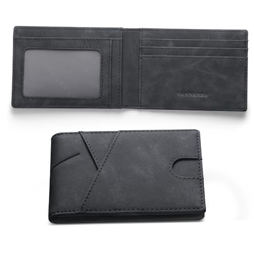 VANNANBA Schlanke, faltbare RFID-blockierende Vordertasche aus echtem Leder für Herren, Schwarz VANNANBA Schlanke, faltbare RFID-blockierende Vordertasche aus echtem Leder für Herren, Schwarz von VANNANBA