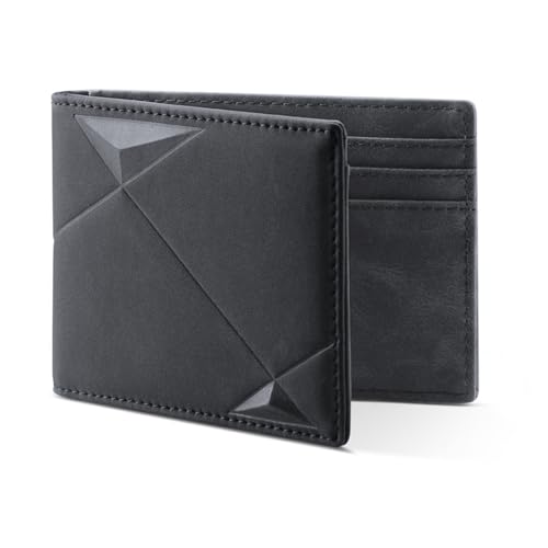 VANNANBA Schlanke, faltbare RFID-blockierende Vordertasche aus echtem Leder für Herren, Schwarz von VANNANBA