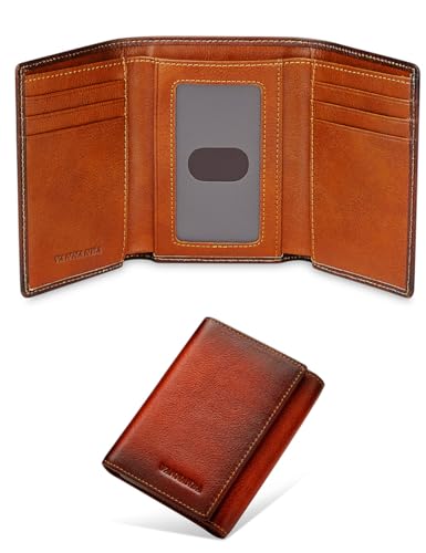 VANNANBA Trifold Wallets for Men Durable Leather Front Pocket Wallet with ID Window,RFID Blocking Large Capacity Wallet Gift for Men, braun, Klassisch von VANNANBA