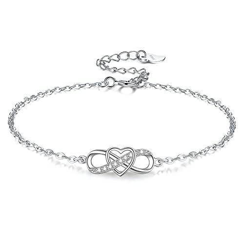 VANSZA Armband Damen 925 Sterling Silber Armbänder Infinity Herz Symbol Armband Geschenk für Frauen mit Geschenkbox (Silber) von VANSZA