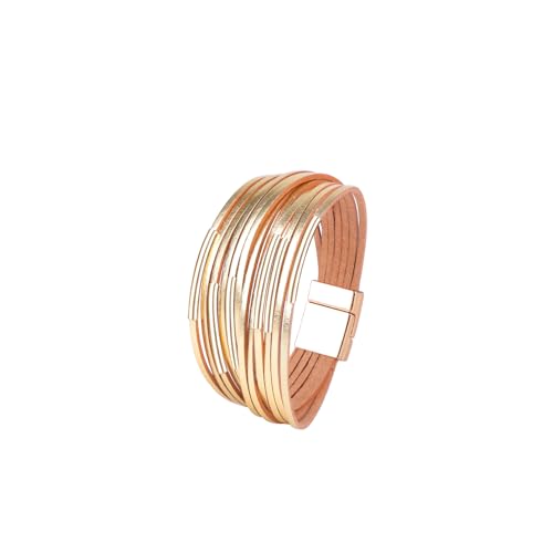 VANSZA Armband Wickelarmband Boho Lederarmband Mehrschichtige Leder Armbänder für Frauen Glücksarmband Magnetverschluss (Gold) von VANSZA