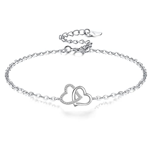VANSZA Damen Armband 925 Sterling Silber Herz Armbänder Geschenk für Frauen Mädchen mit Schmuck kästchen (Silber) von VANSZA