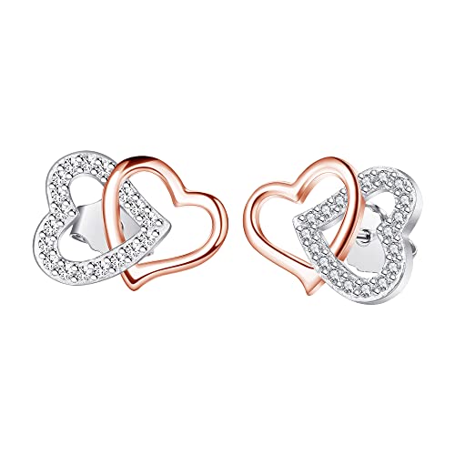 VANSZA Damen Herz Ohrstecker aus 925 Sterling Silber Hypoallergen Damen schmuck Ein Schönes Geschenk für ein Mädchen (Silber und Roségold) von VANSZA